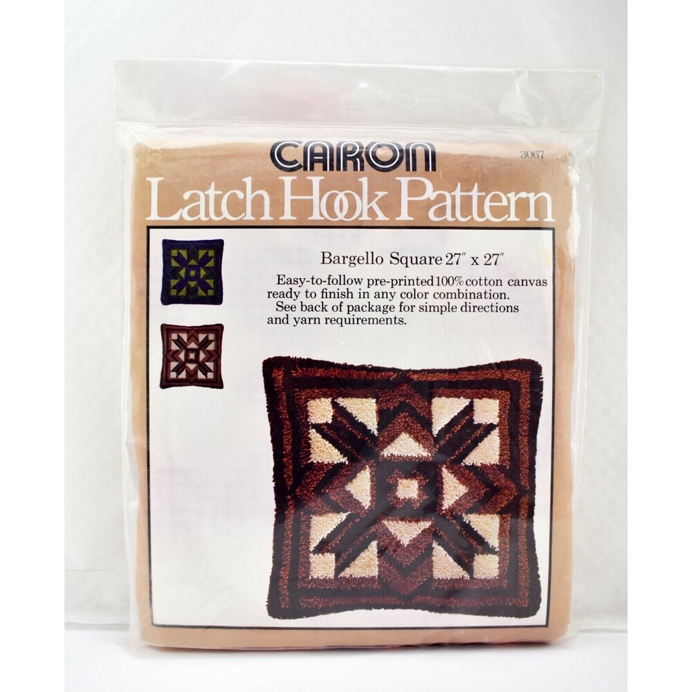 Vintage 1977 Caron Latch Hook Rug Canvas Pattern Bargello Square 27" x 27"